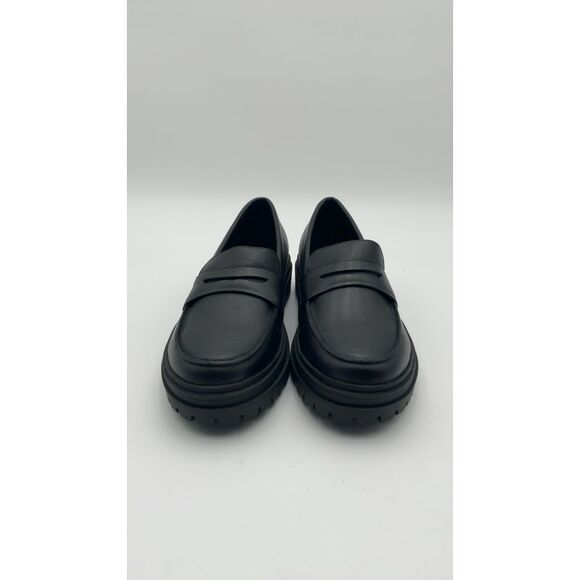 Quince Womens Italian Leather Lug Sole Loafer Black Shoes 6 - Picture 1 of 2